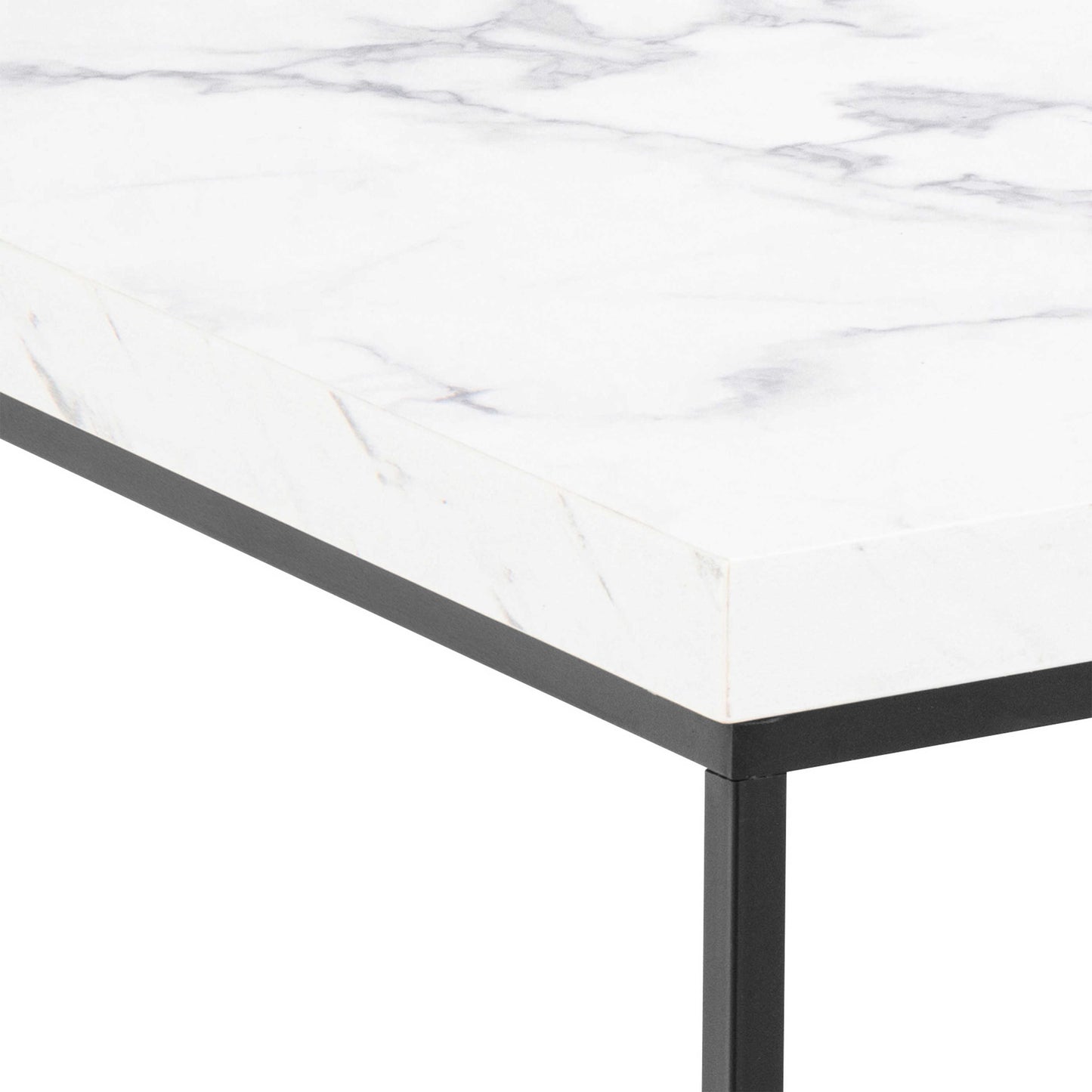 Hazelmere White Marble Carrara Coffee Table Black Metal Legs