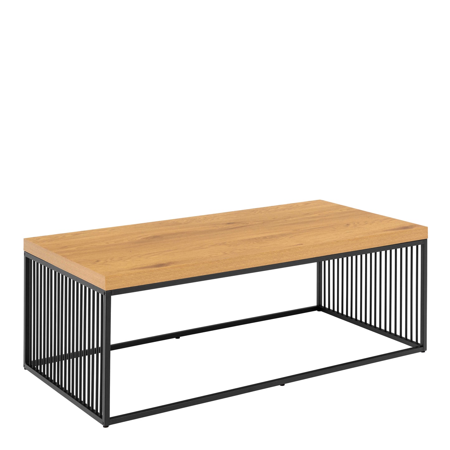 Porto Wild Oak Effect Coffee Table Black Steel Wire Base