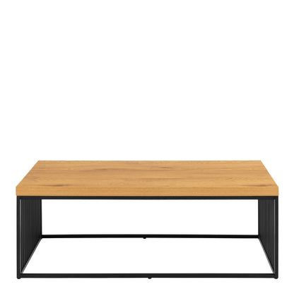 Porto Wild Oak Effect Coffee Table Black Steel Wire Base