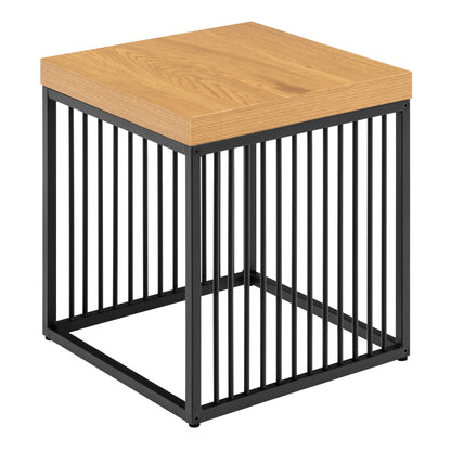 Porto Modern Organic Metal Side Table with Wild Oak Wood Effect Top