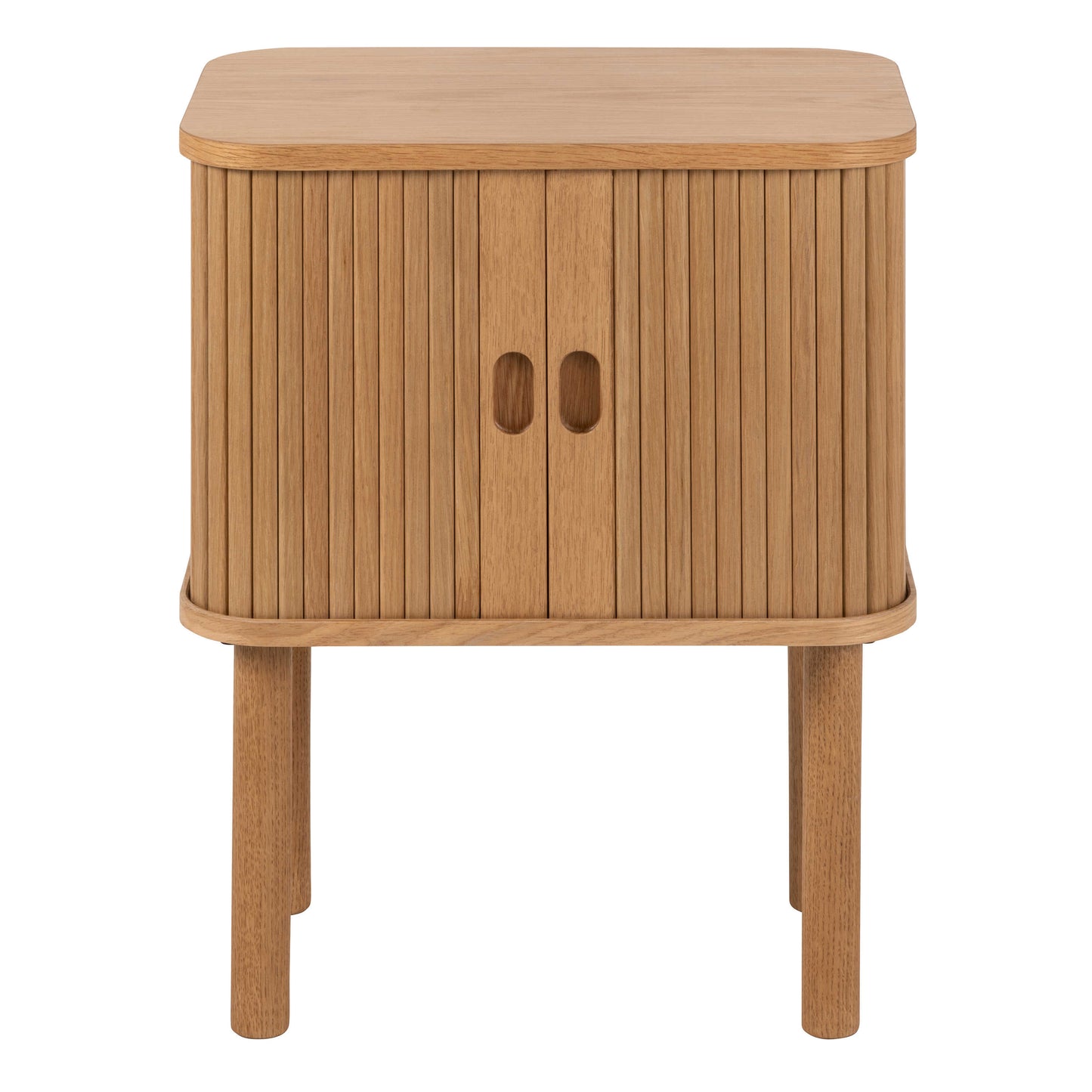 Copenhagen Natural Oak Wood Etched Square Bedside Table 2 Tambour Doors