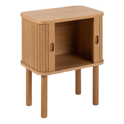 Copenhagen Natural Oak Wood Etched Square Bedside Table 2 Tambour Doors