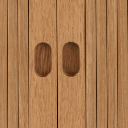 Copenhagen Natural Oak Wood Etched Square Bedside Table 2 Tambour Doors