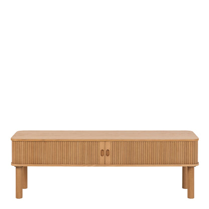 Copenhagen Natural Oak Wood Etched TV Unit 2 Tambour Doors