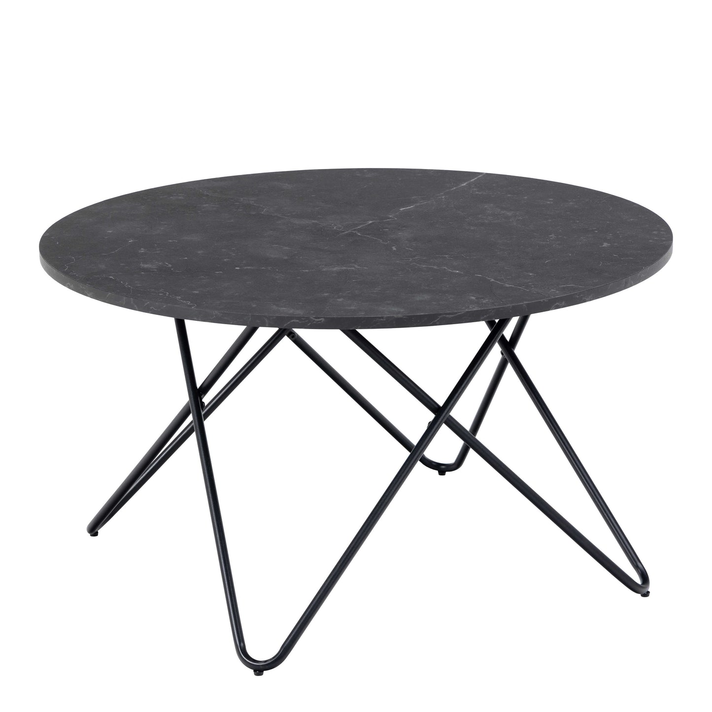 Turin Black Marble Effect Round Coffee Table Geometric Steel Base