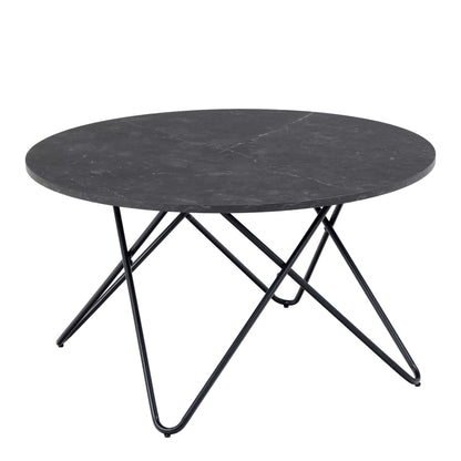 Turin Black Marble Effect Round Coffee Table Geometric Steel Base