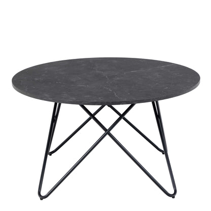 Turin Black Marble Effect Round Coffee Table Geometric Steel Base