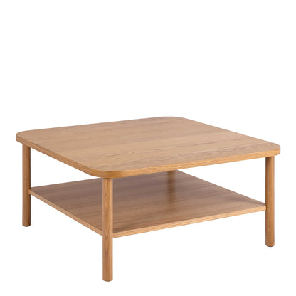 Bermudas Natural Oak Wood Square Coffee Table Bottom Shelf