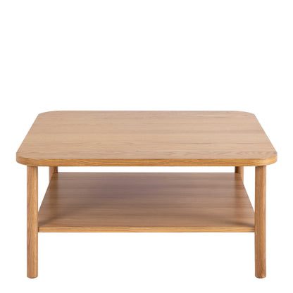 Bermudas Natural Oak Wood Square Coffee Table Bottom Shelf