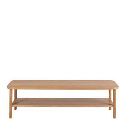 Bermudas Natural Oak Wood Rectangular Coffee Table Bottom Shelf