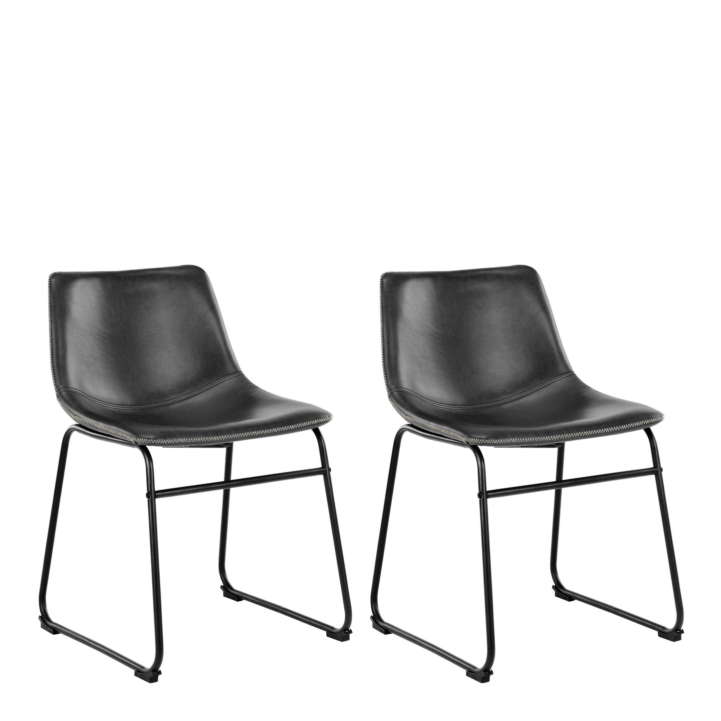 Set of 2 Bogense Black Faux Leather Dining Chairs Cream Stitching
