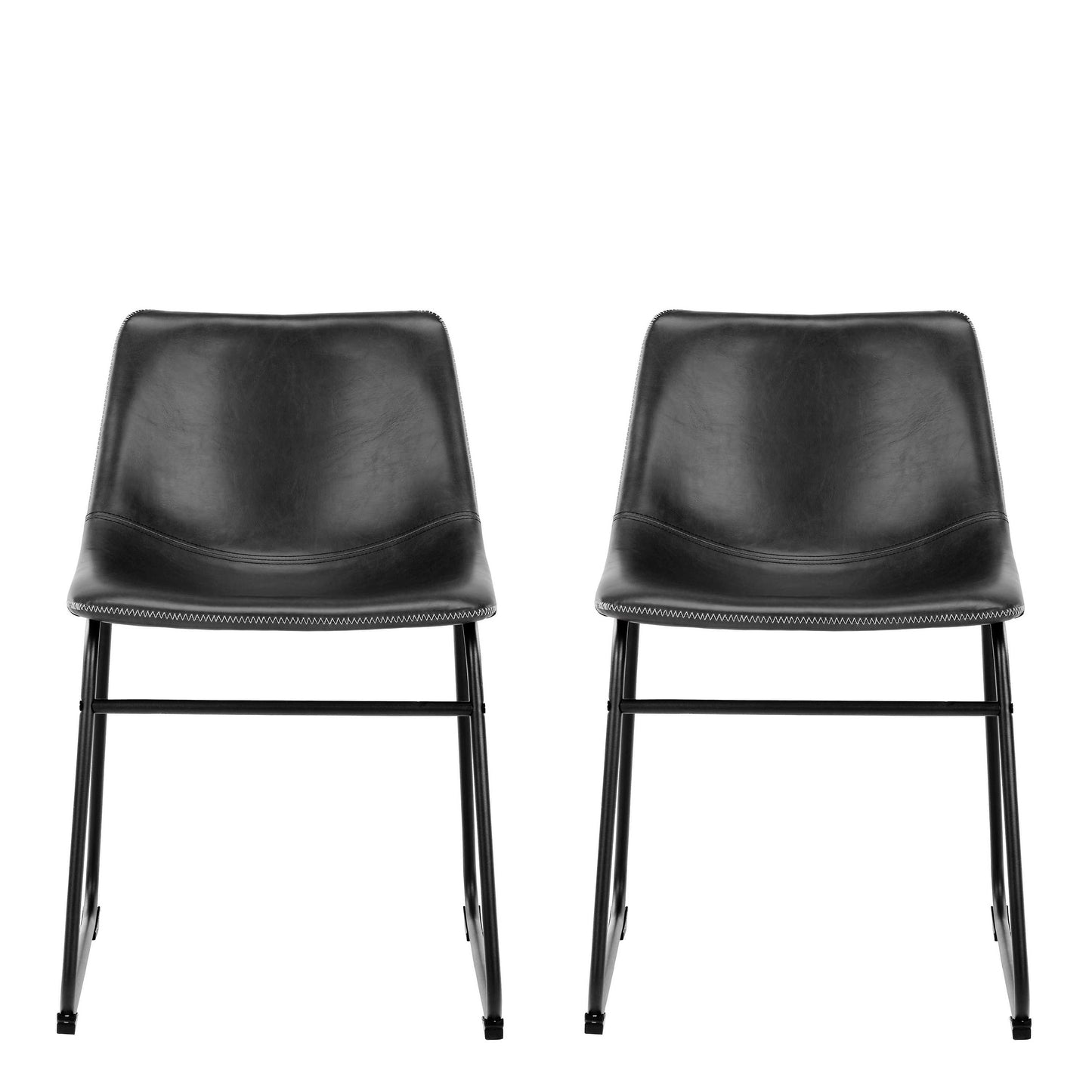 Set of 2 Bogense Black Faux Leather Dining Chairs Cream Stitching