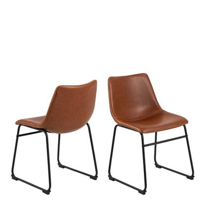 Set of 2 Bogense Tan Brown Faux Leather Dining Chairs Cream Stitching