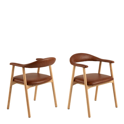 Set of 2 Melbourne Brown Faux Leather Dining Chair With Armrest