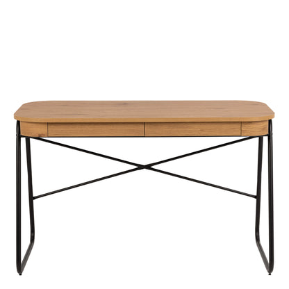 Mosswood Oak Wood and Black Metal Office Desk with 2 Drawers