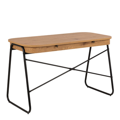 Mosswood Oak Wood and Black Metal Office Desk with 2 Drawers