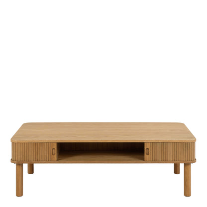 Copenhagen Natural Oak Wood Etched Coffee Table Tambour Door