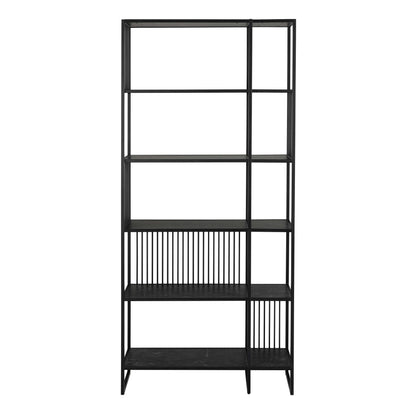 Porto Tall Modern Organic Black Metal Shelving Unit Stone Effect Shelves