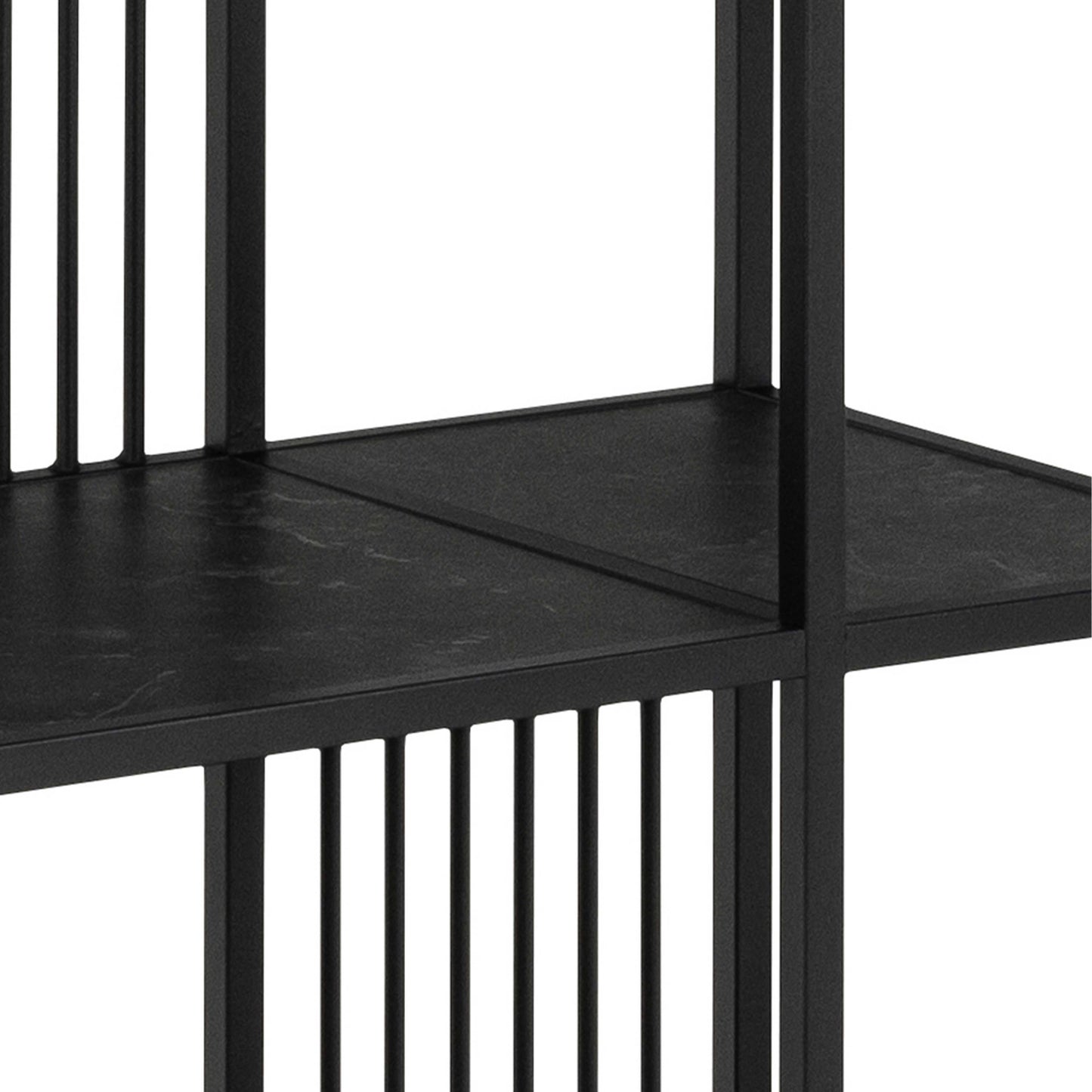Porto Tall Modern Organic Black Metal Shelving Unit Stone Effect Shelves