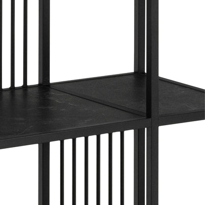 Porto Tall Modern Organic Black Metal Shelving Unit Stone Effect Shelves