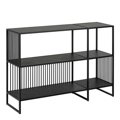 Porto Modern Black Metal Shelving Unit Stone Effect