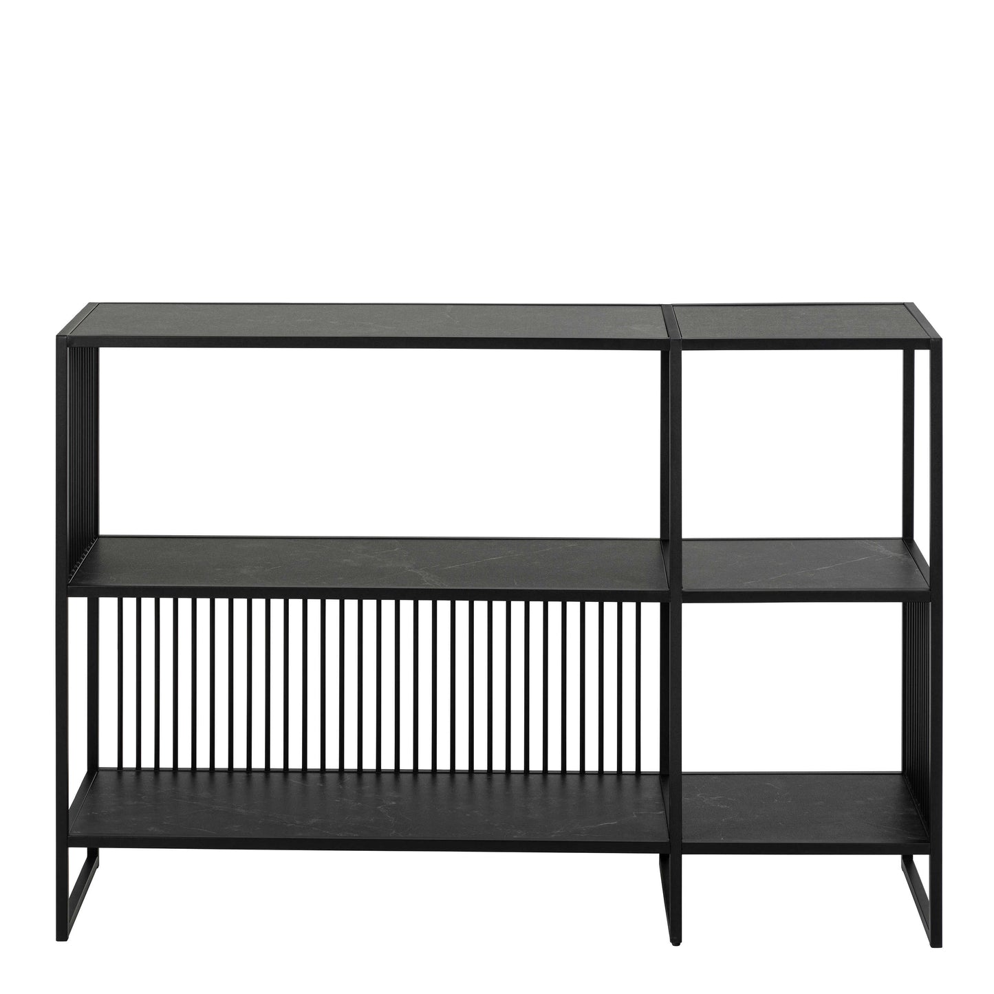 Porto Modern Black Metal Shelving Unit Stone Effect