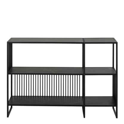 Porto Modern Black Metal Shelving Unit Stone Effect