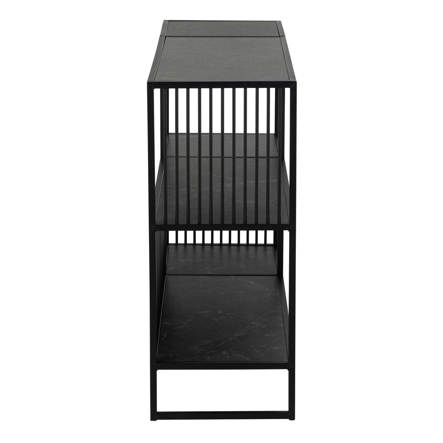 Porto Modern Black Metal Shelving Unit Stone Effect