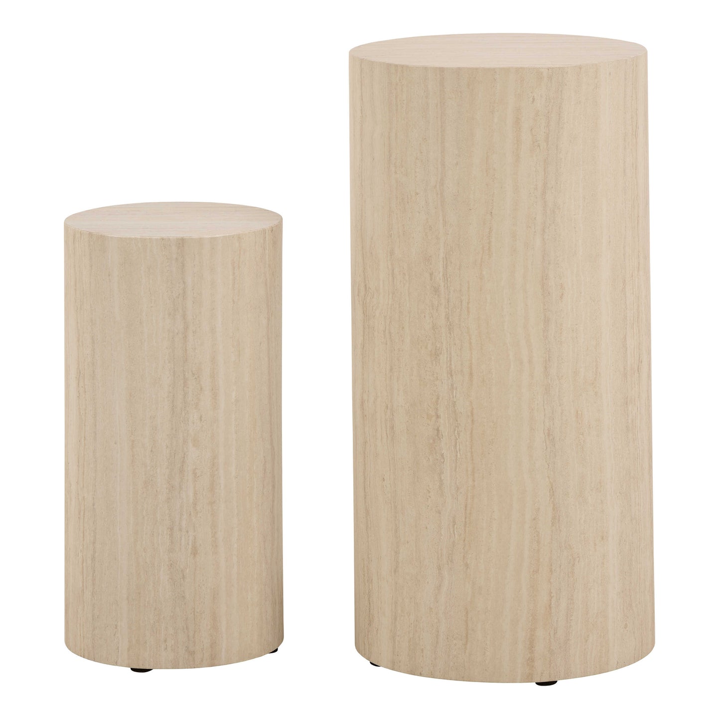 Set of 2 Lille Beige Marble Effect Round Pedestal Side Tables