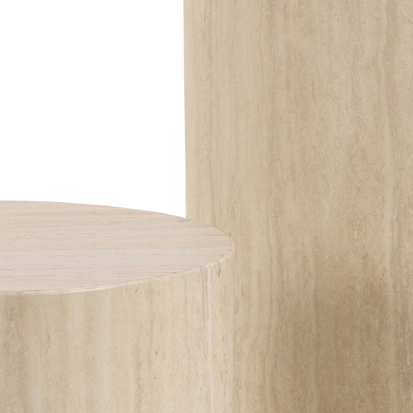 Set of 2 Lille Beige Marble Effect Round Pedestal Side Tables