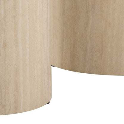 Set of 2 Lille Beige Marble Effect Round Pedestal Side Tables