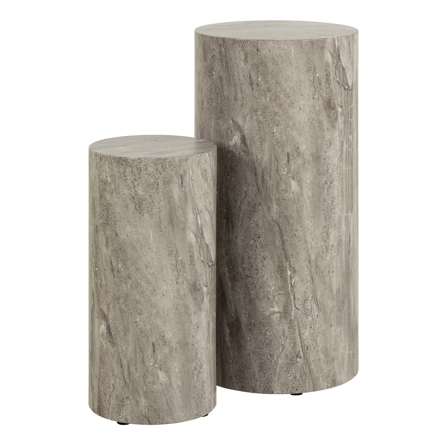Set of 2 Lille Grey Marble Effect Round Pedestal Side Tables