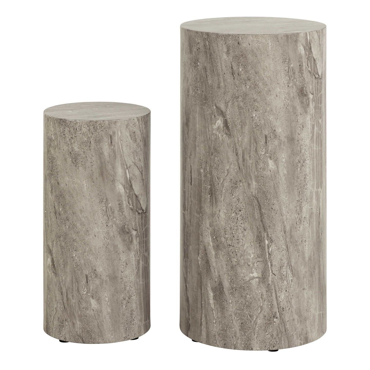 Set of 2 Lille Grey Marble Effect Round Pedestal Side Tables