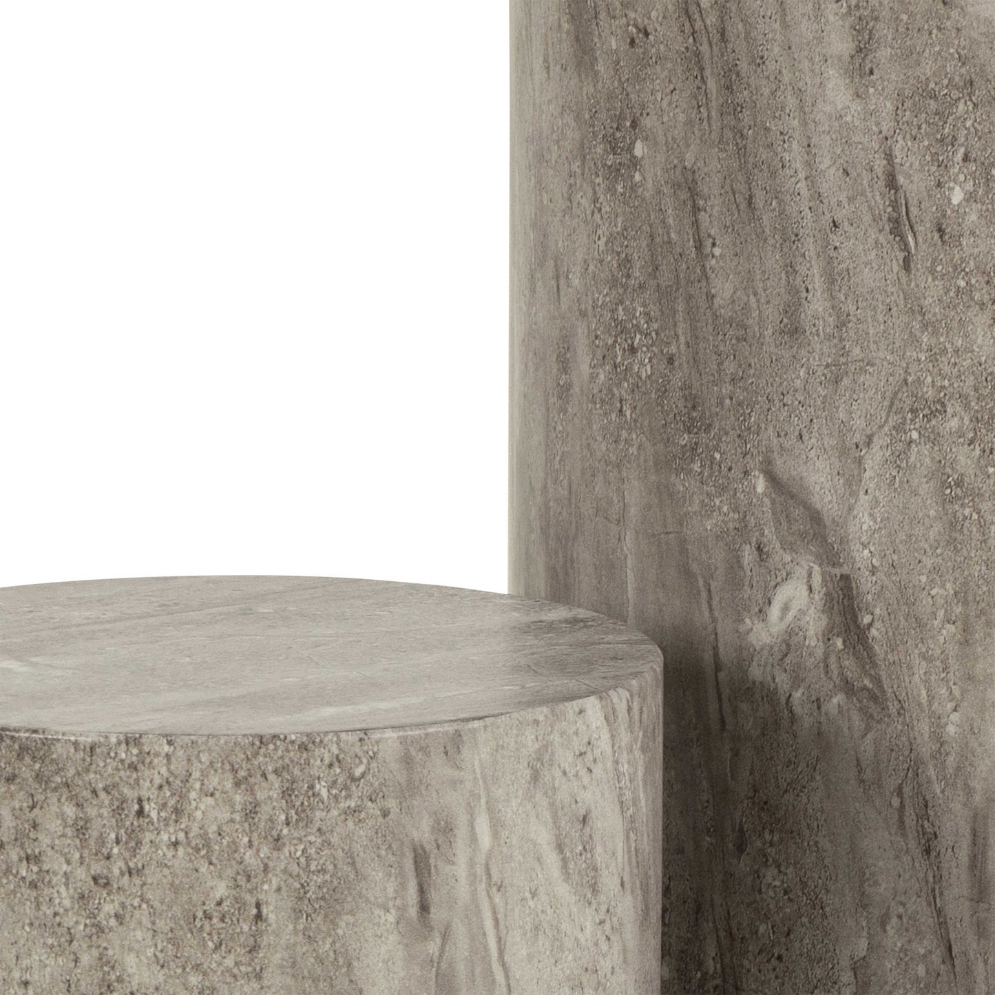 Set of 2 Lille Grey Marble Effect Round Pedestal Side Tables