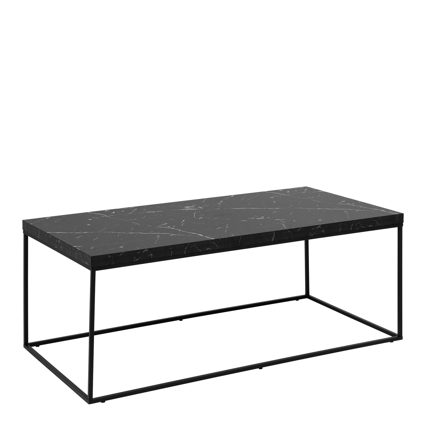 Hazelmere Black Marble Marquina Coffee Table Black Metal Legs