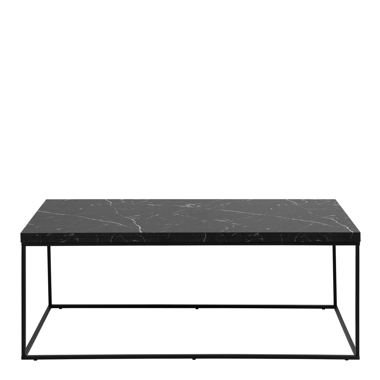 Hazelmere Black Marble Marquina Coffee Table Black Metal Legs