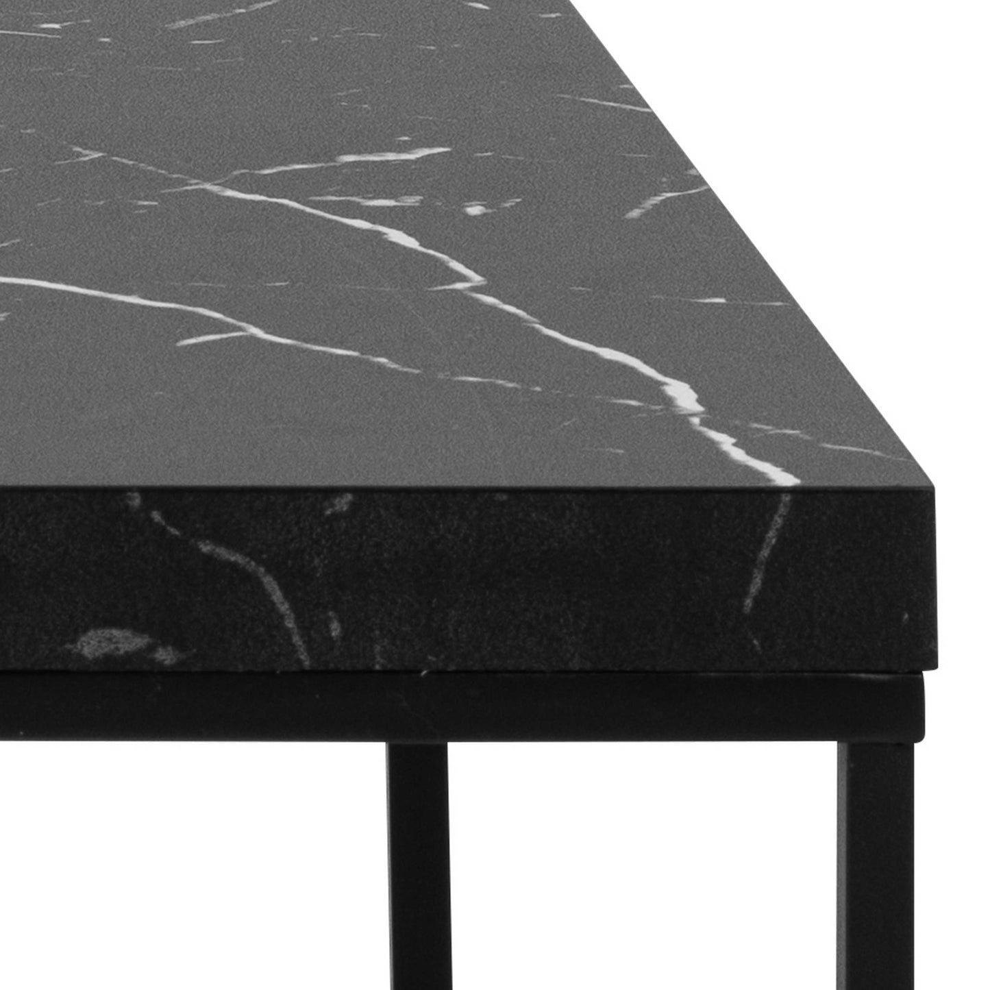 Hazelmere Black Marble Marquina Coffee Table Black Metal Legs