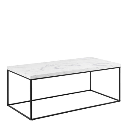 Hazelmere White Marble Carrara Coffee Table Black Metal Legs