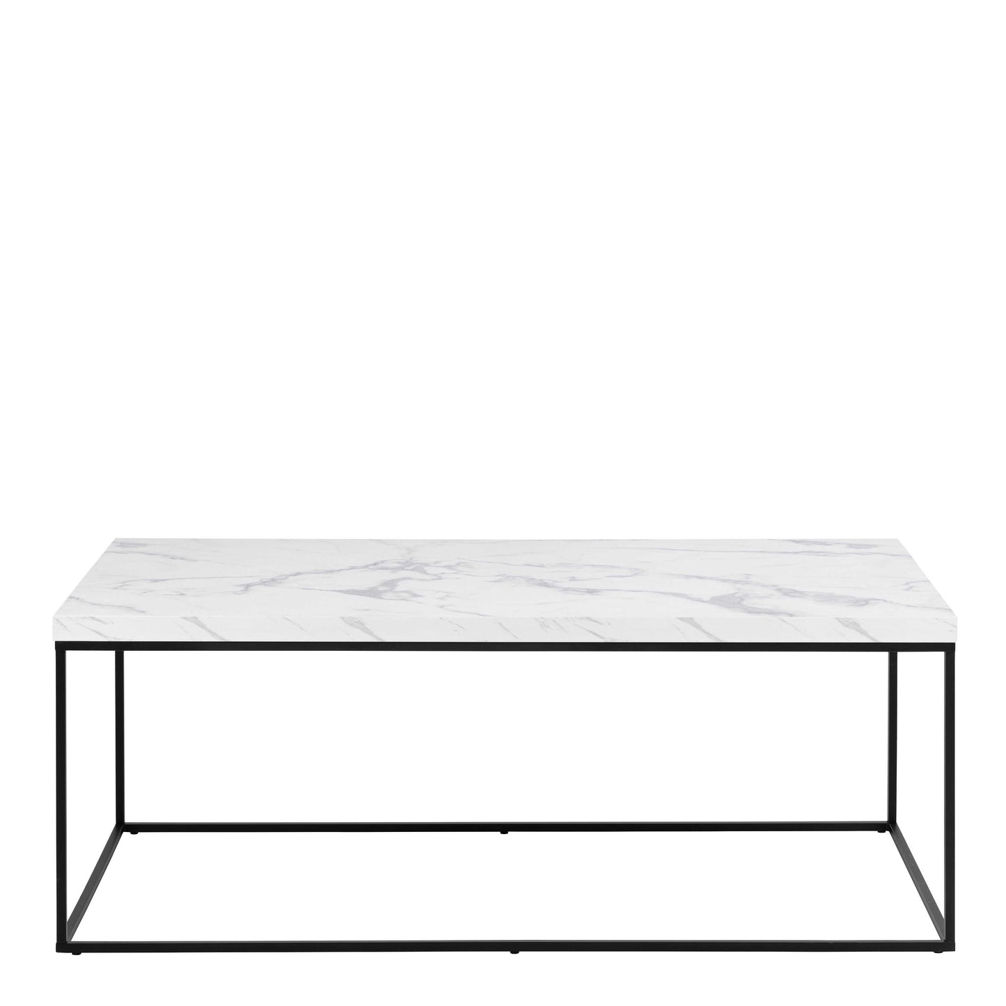 Hazelmere White Marble Carrara Coffee Table Black Metal Legs
