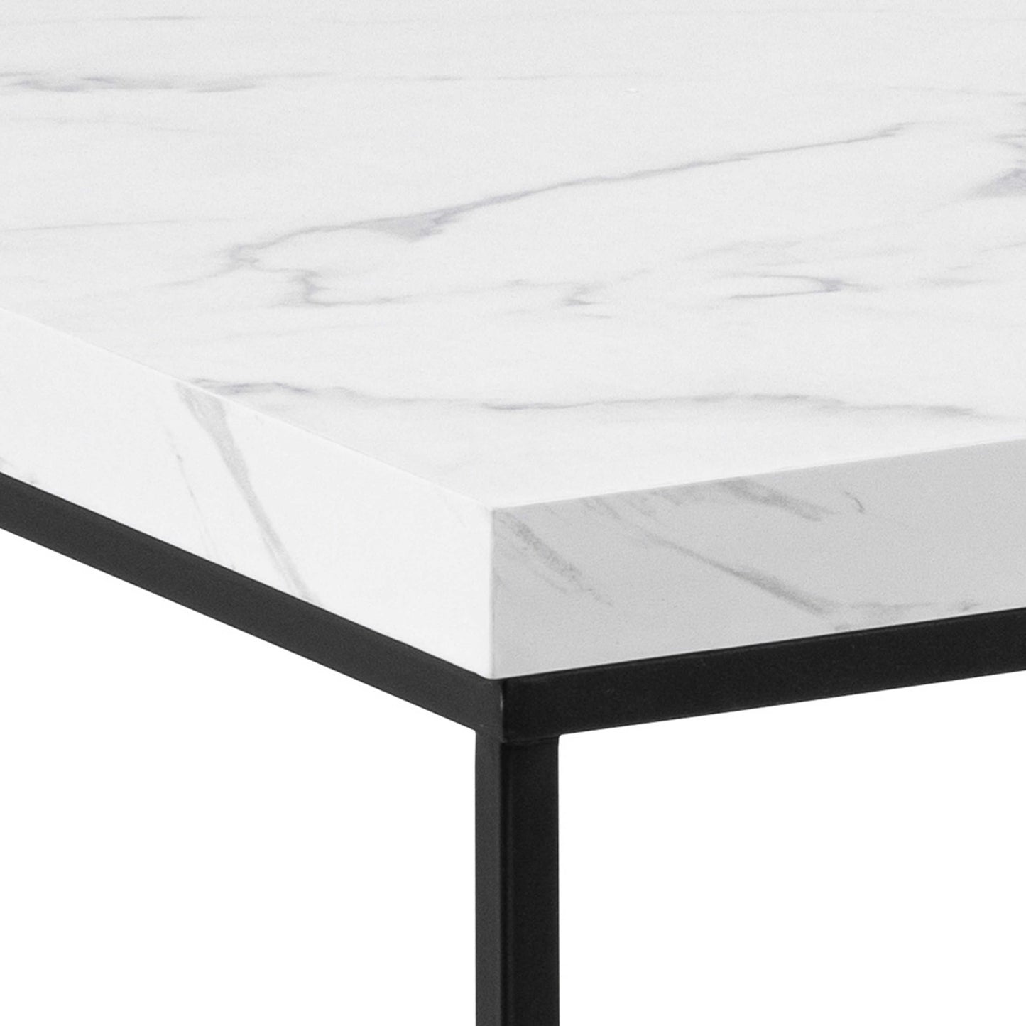 Hazelmere White Marble Carrara Coffee Table Black Metal Legs