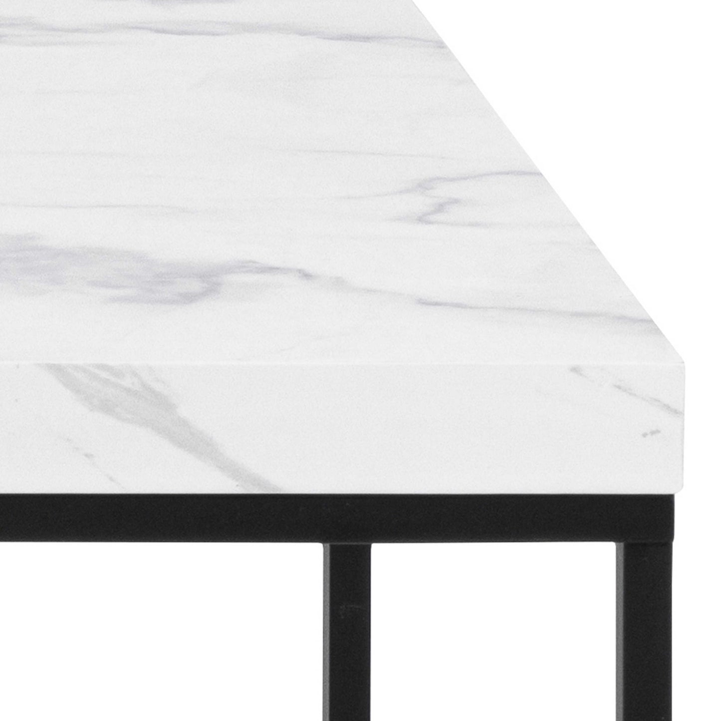 Hazelmere White Marble Carrara Coffee Table Black Metal Legs