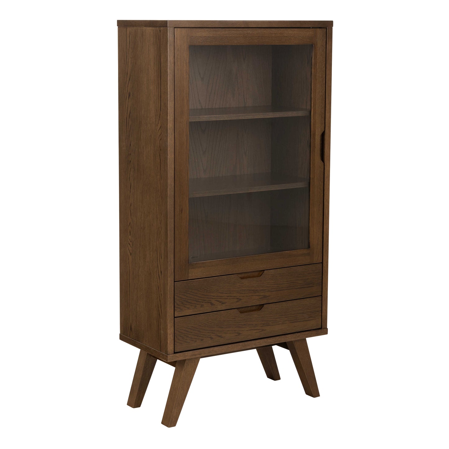 Kotka Dark Oak Wood Display Cabinet 2 Drawers 2 Shelves