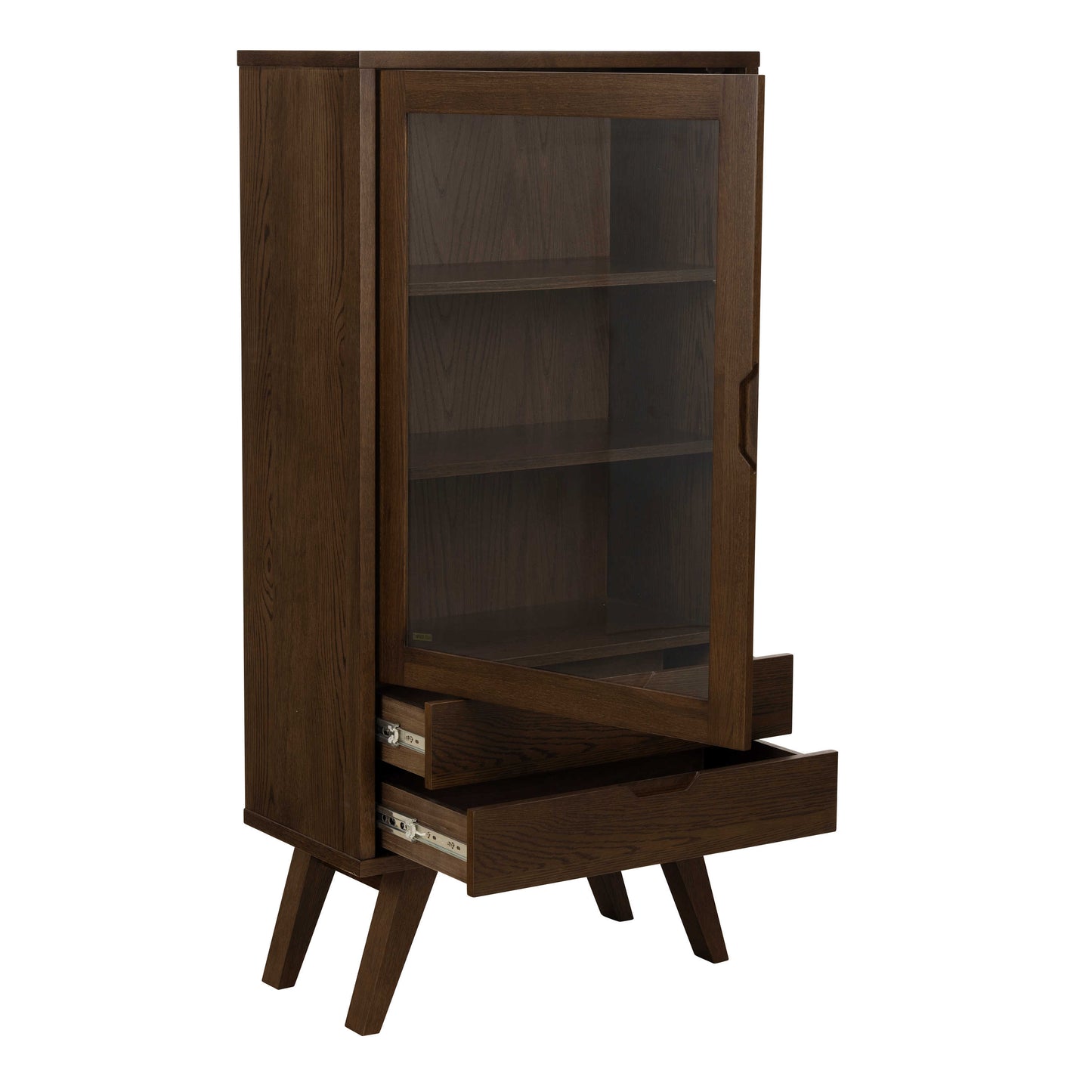 Kotka Dark Oak Wood Display Cabinet 2 Drawers 2 Shelves