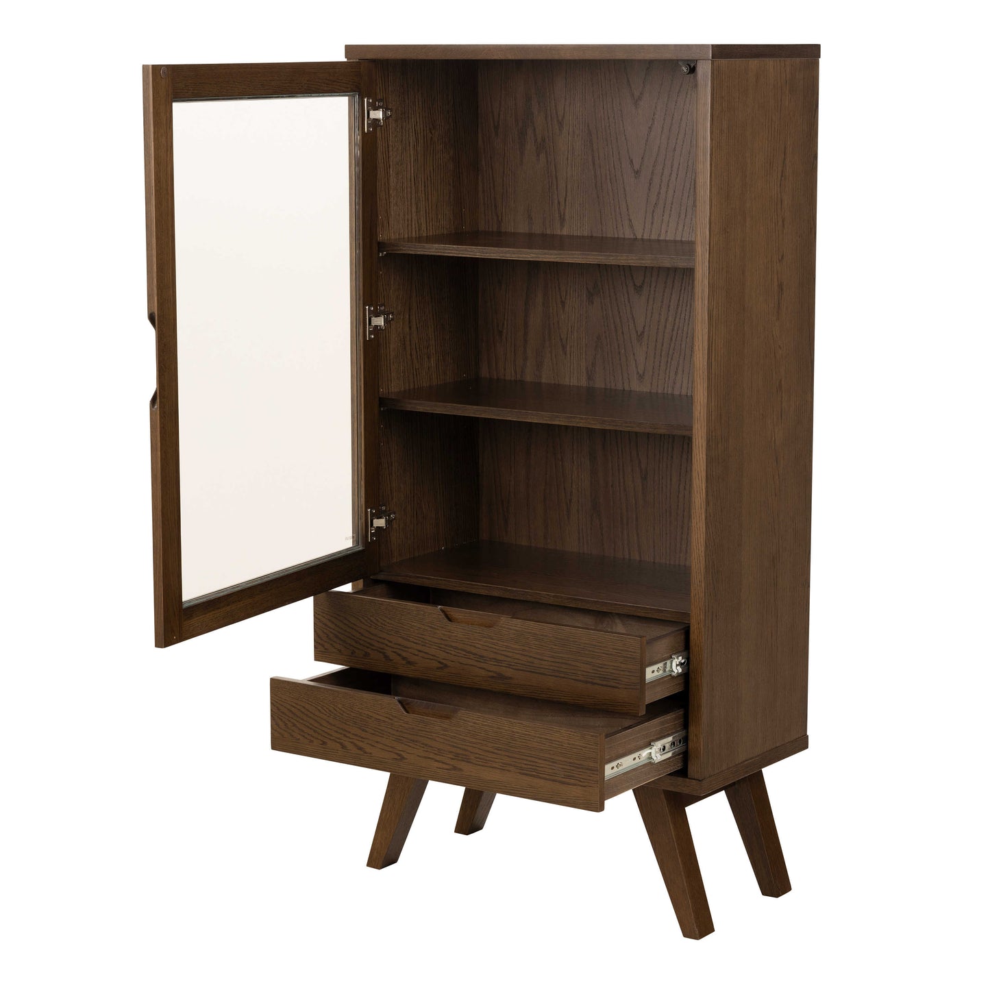 Kotka Dark Oak Wood Display Cabinet 2 Drawers 2 Shelves