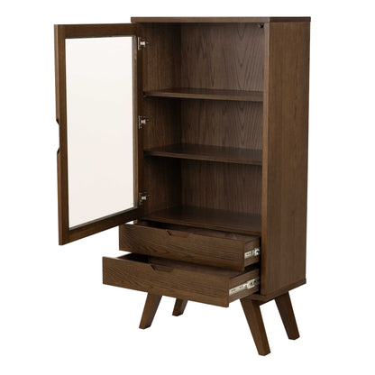 Kotka Dark Oak Wood Display Cabinet 2 Drawers 2 Shelves