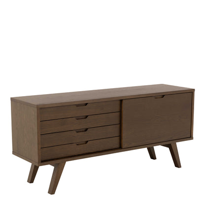Jyvaskyla Dark Oak Wood Sideboard 4 Drawers 1 Sliding Door