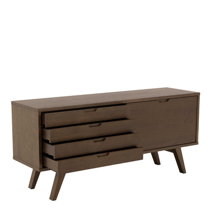 Jyvaskyla Dark Oak Wood Sideboard 4 Drawers 1 Sliding Door