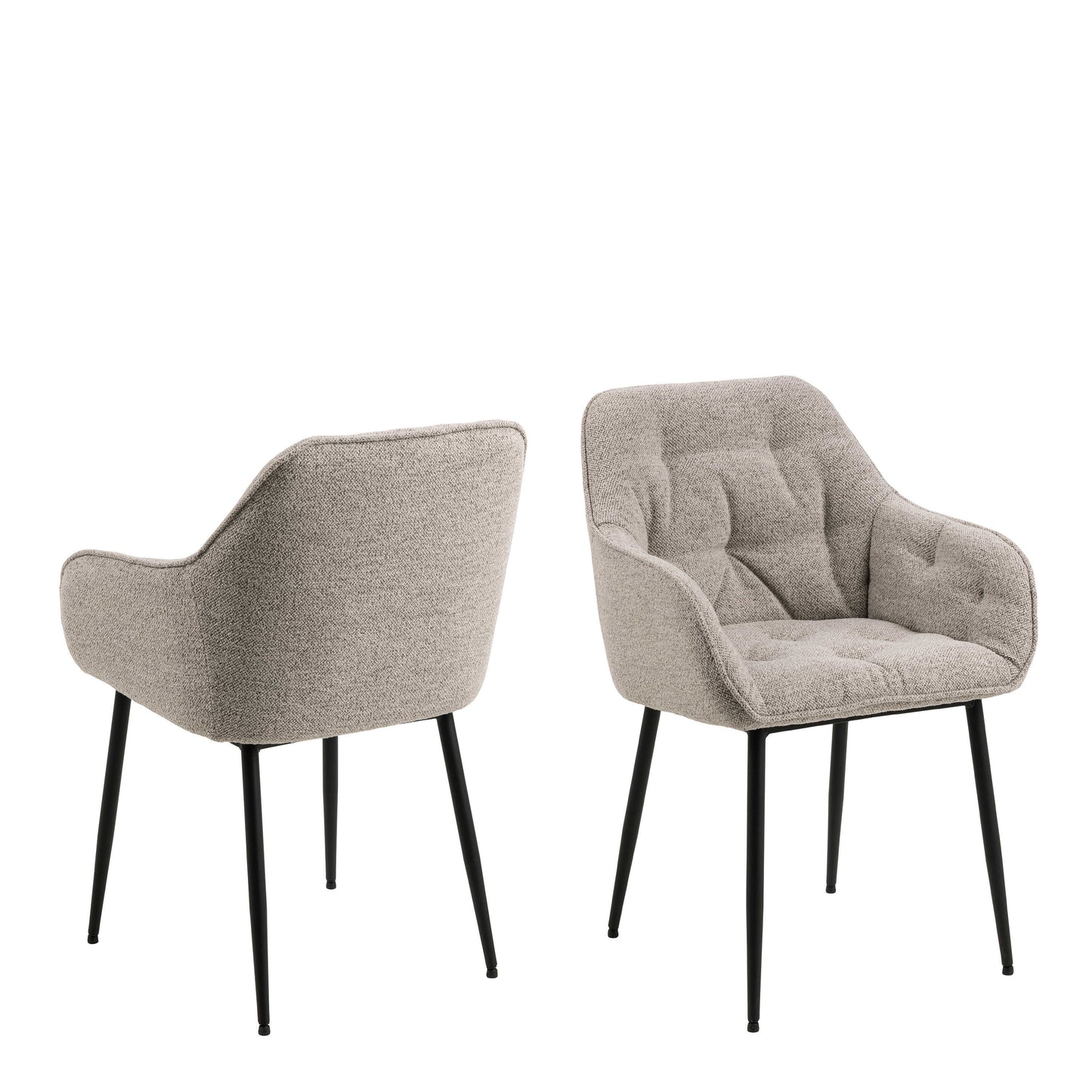 Buttonfern Set of 2 Beige Diamond Upholstered Dining Chairs with Armrest