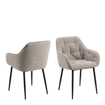 Buttonfern Set of 2 Beige Diamond Upholstered Dining Chairs with Armrest