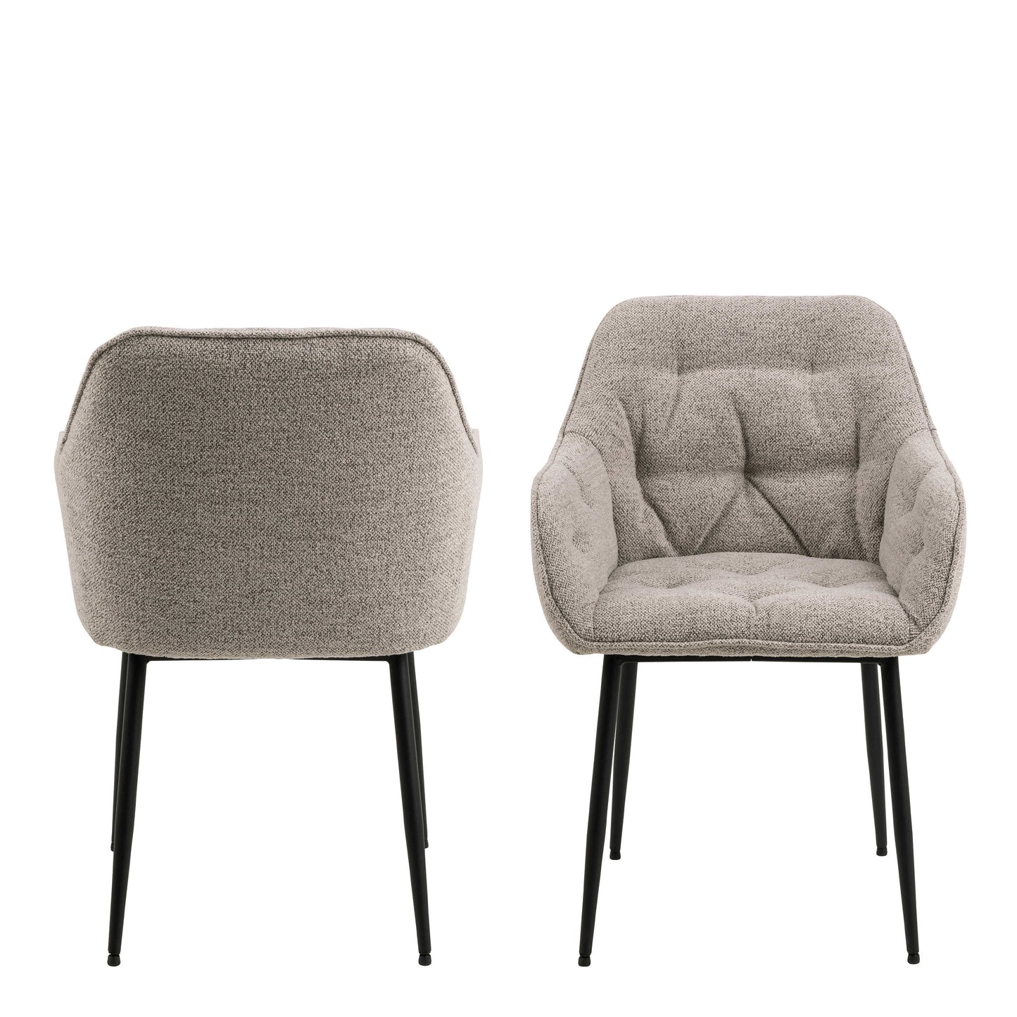 Buttonfern Set of 2 Beige Diamond Upholstered Dining Chairs with Armrest